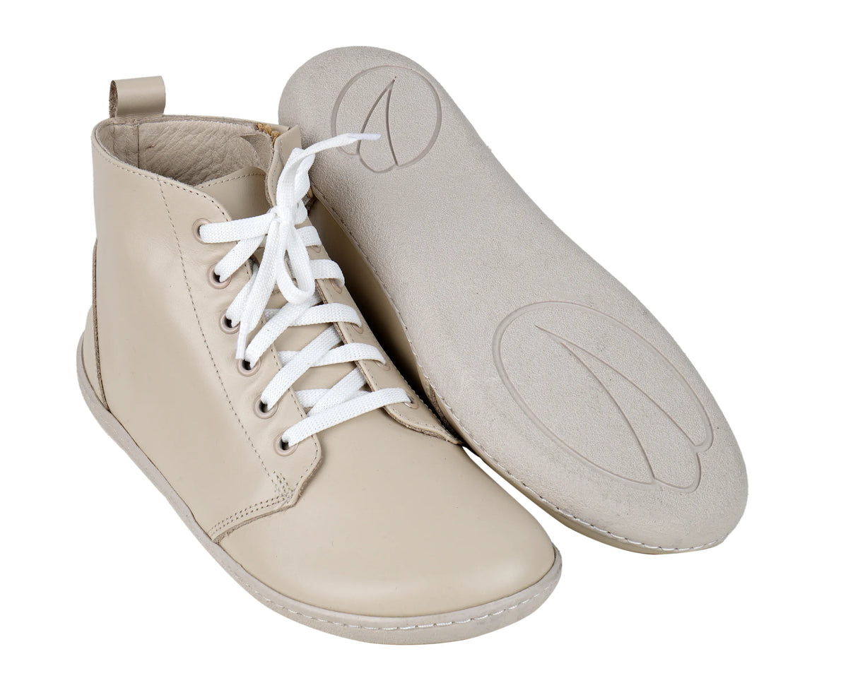 Smooth Barefoot Laces Short Boots Shoes – 6mm Rubber Sole – Cream