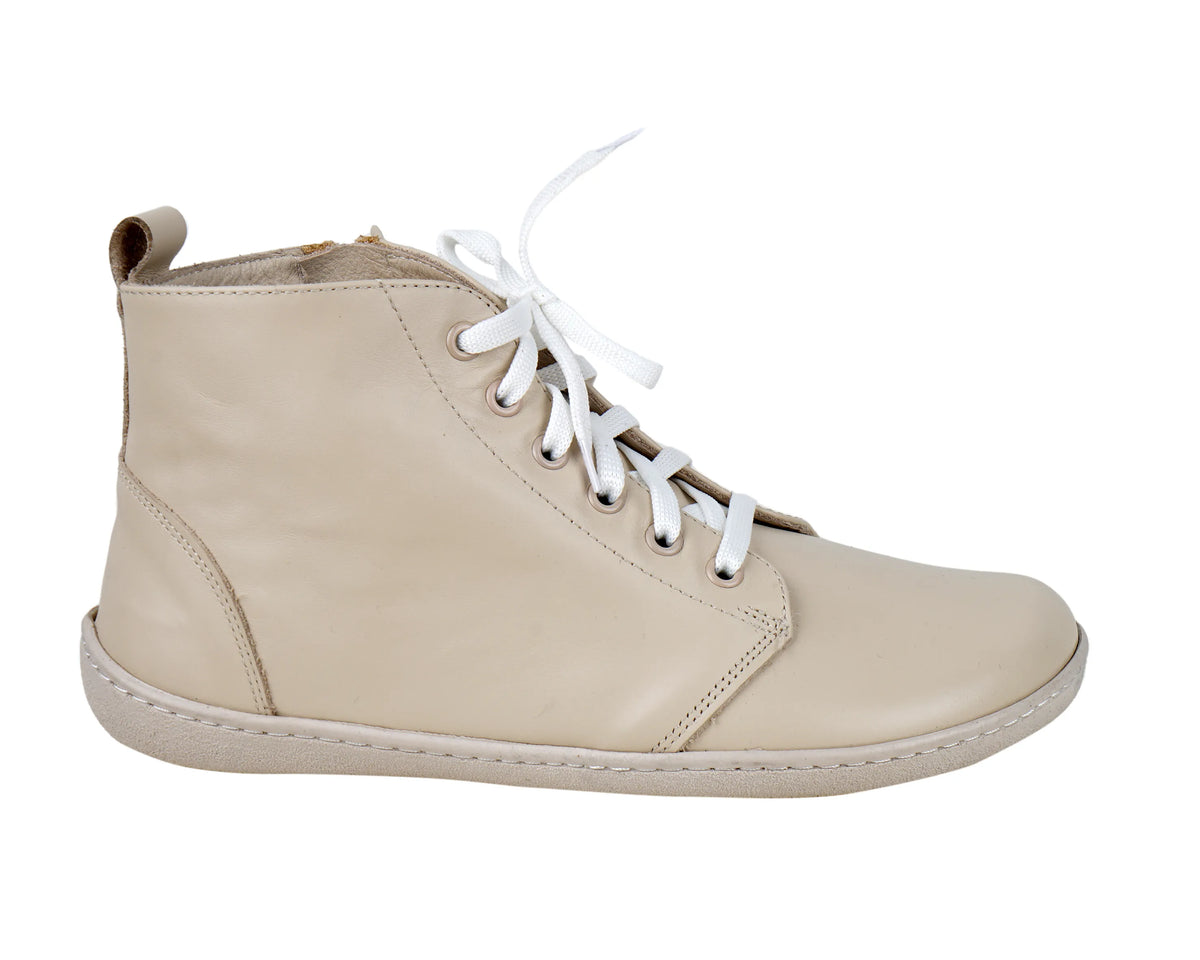 Smooth Barefoot Laces Short Boots Shoes – 6mm Rubber Sole – Cream