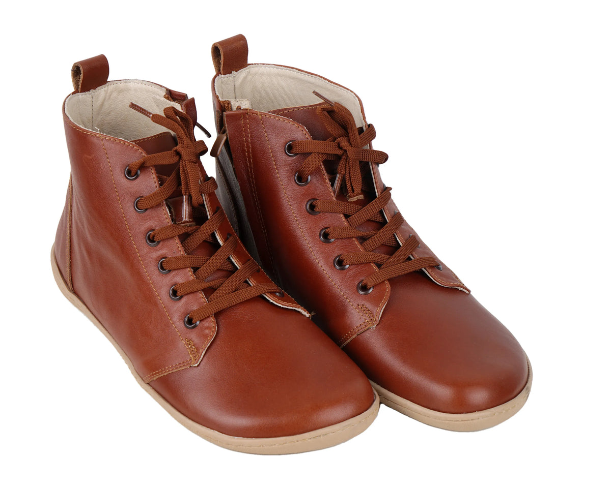 Smooth Barefoot Laces Short Boots Shoes – 6mm Rubber Sole – Brown