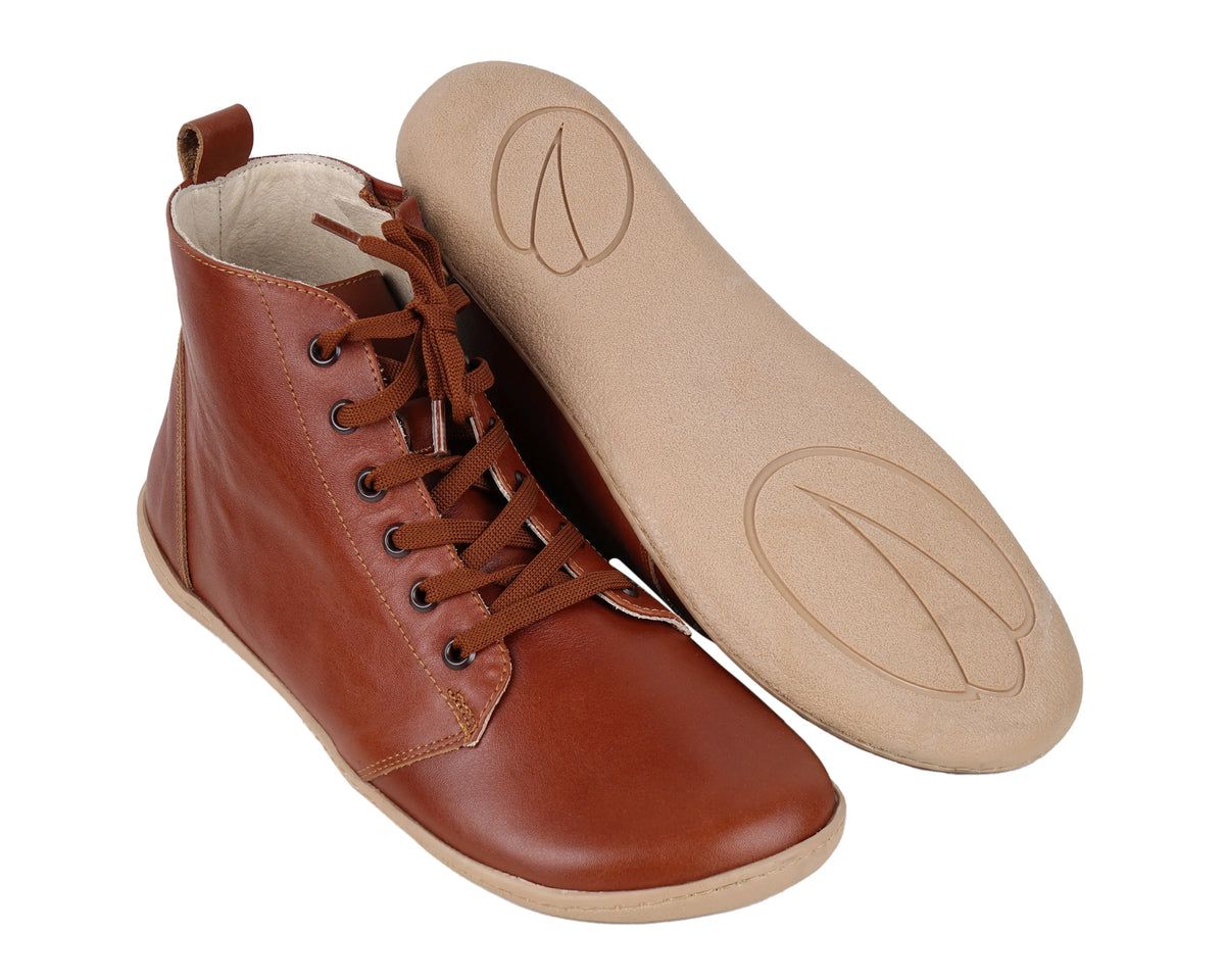 Smooth Barefoot Laces Short Boots Shoes – 6mm Rubber Sole – Brown