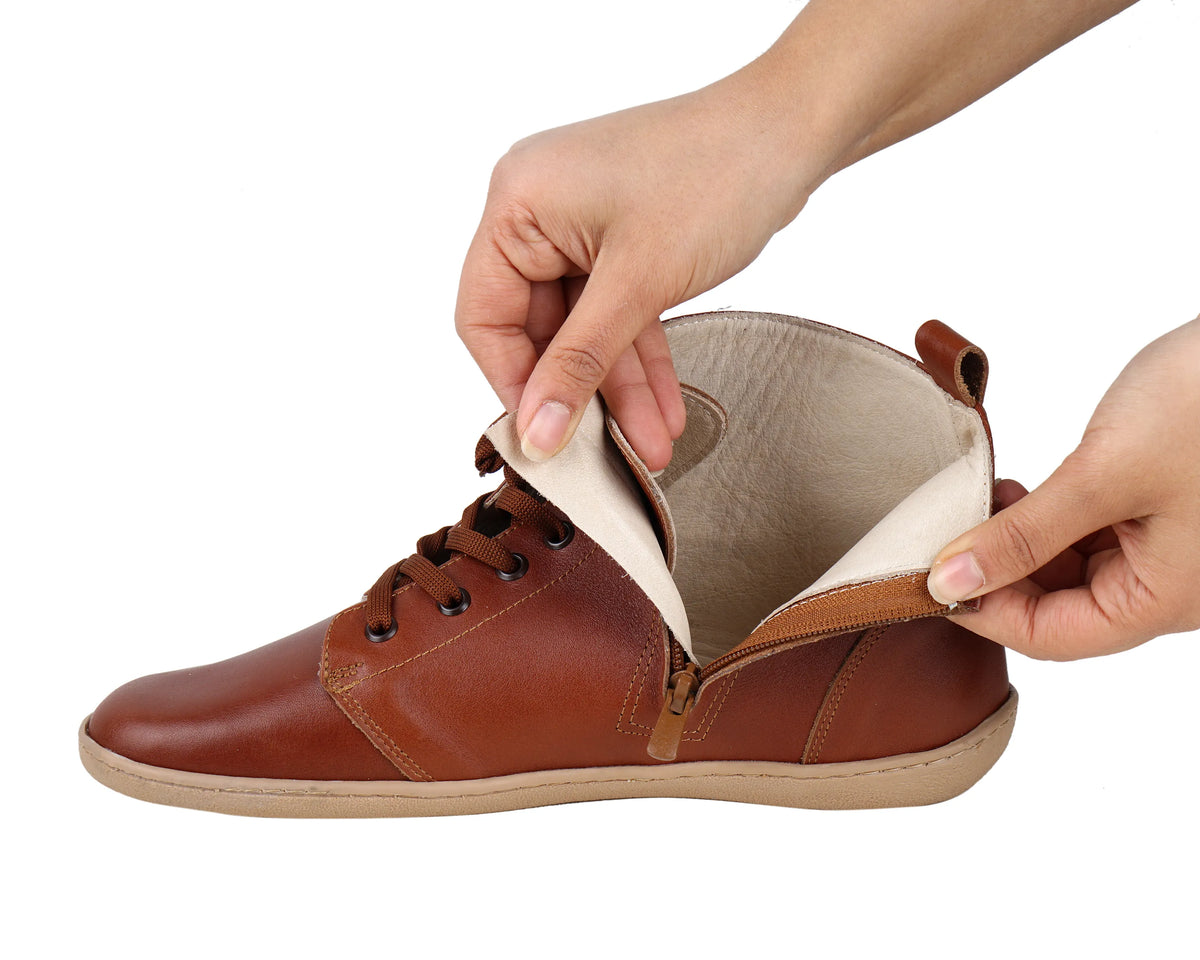 Smooth Barefoot Laces Short Boots Shoes – 6mm Rubber Sole – Brown