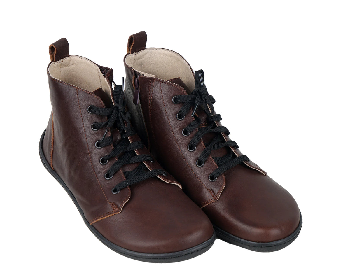 Smooth Barefoot Laces Short Boots Shoes – 6mm Rubber Sole – Dark Brown