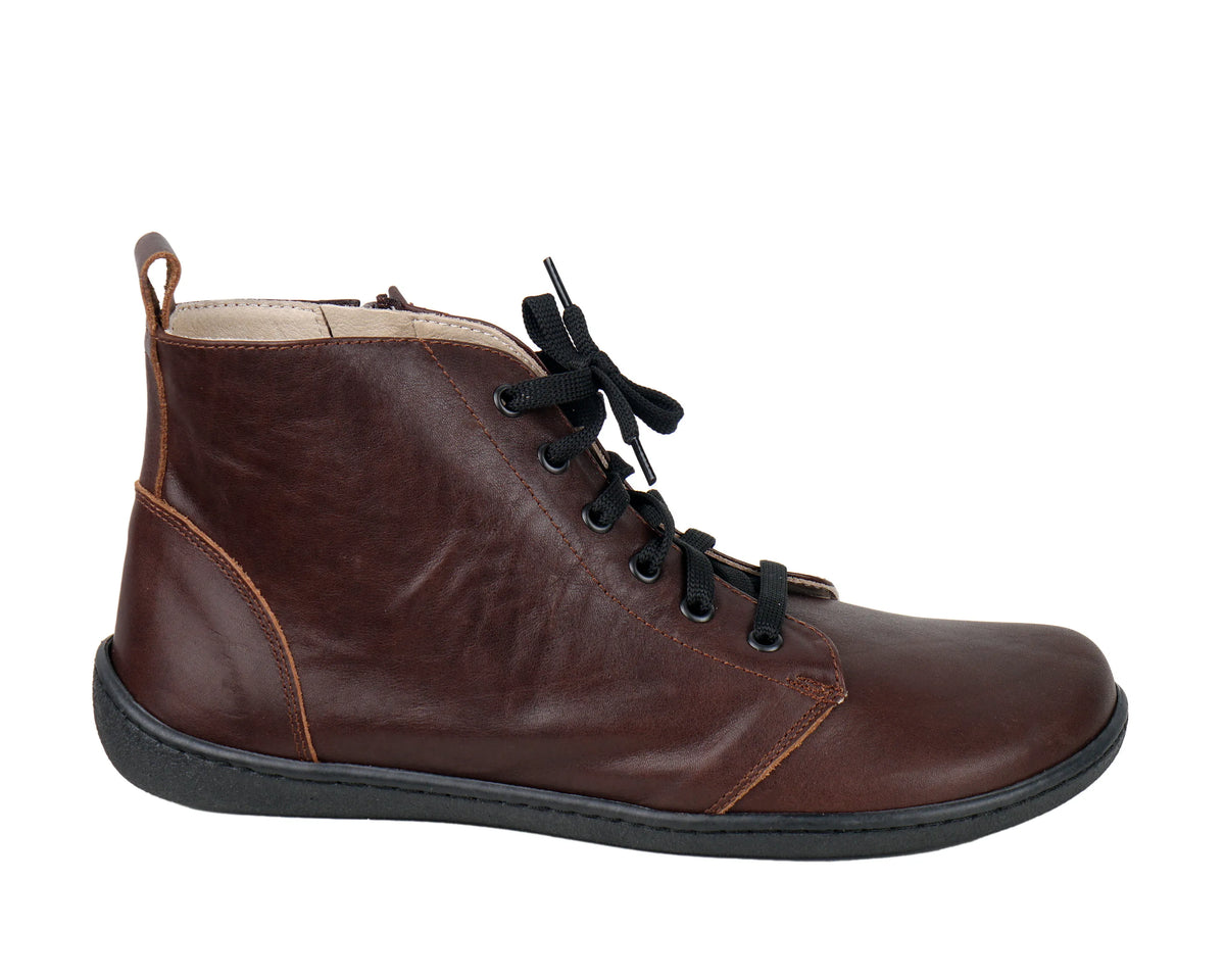 Smooth Barefoot Laces Short Boots Shoes – 6mm Rubber Sole – Dark Brown