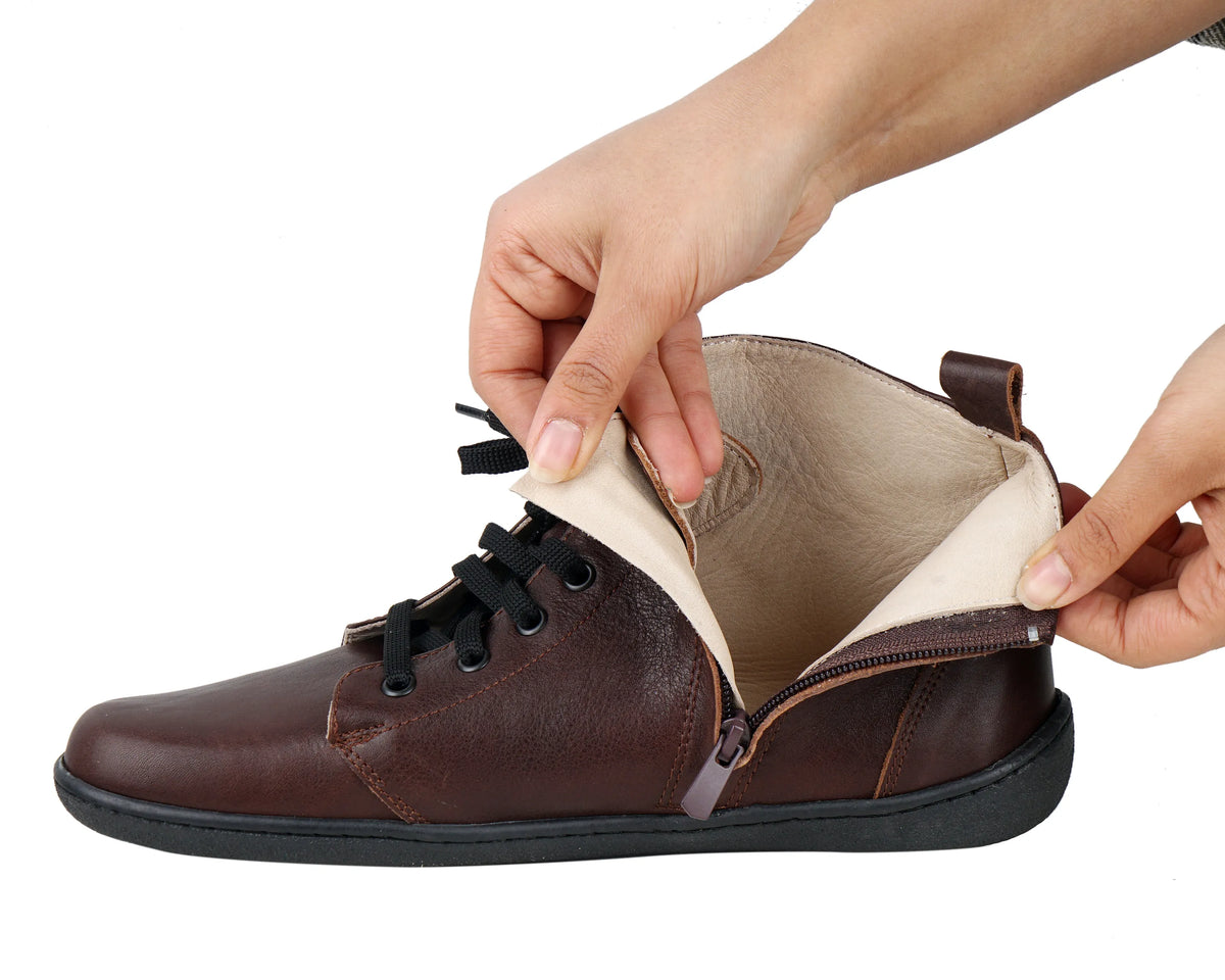Smooth Barefoot Laces Short Boots Shoes – 6mm Rubber Sole – Dark Brown