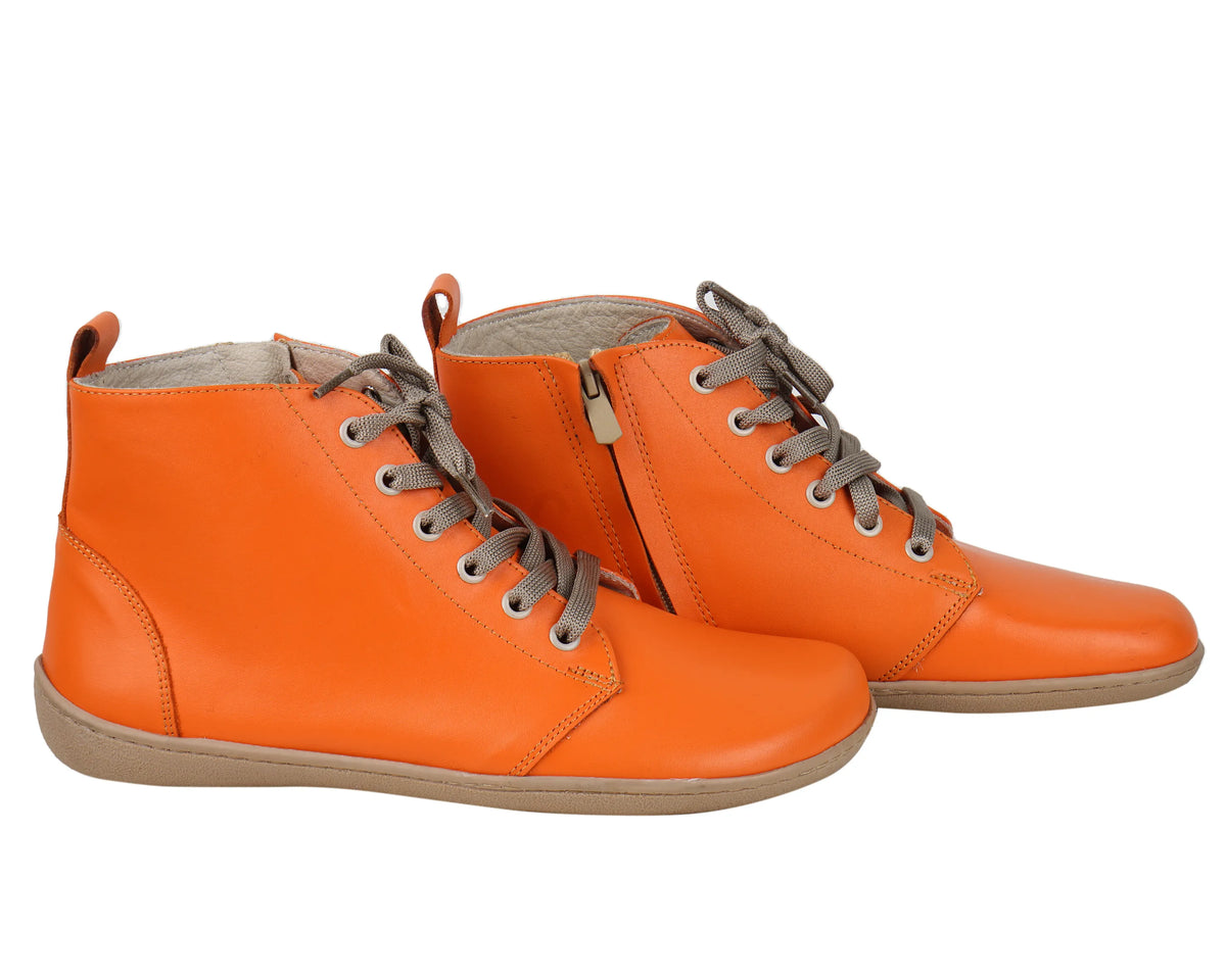 Smooth Barefoot Laces Short Boots Shoes – 6mm Rubber Sole – Orange