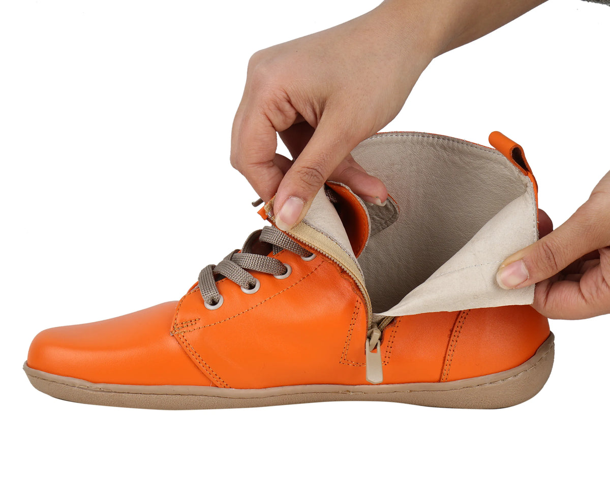 Smooth Barefoot Laces Short Boots Shoes – 6mm Rubber Sole – Orange