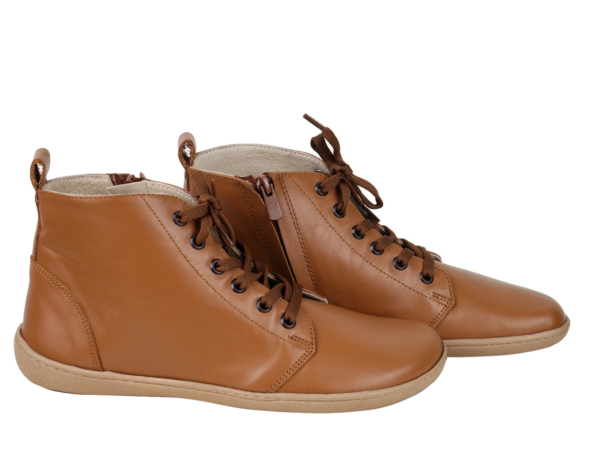 Smooth Barefoot Laces Short Boots Shoes – 6mm Rubber Sole – Tan