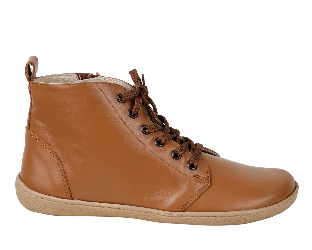 Smooth Barefoot Laces Short Boots Shoes – 6mm Rubber Sole – Tan