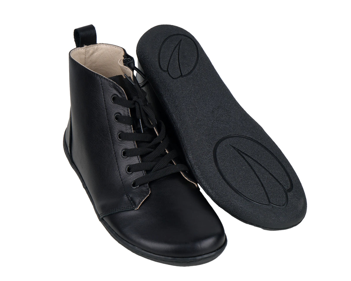 Smooth Barefoot Laces Short Boots Shoes – 6mm Rubber Sole – Black