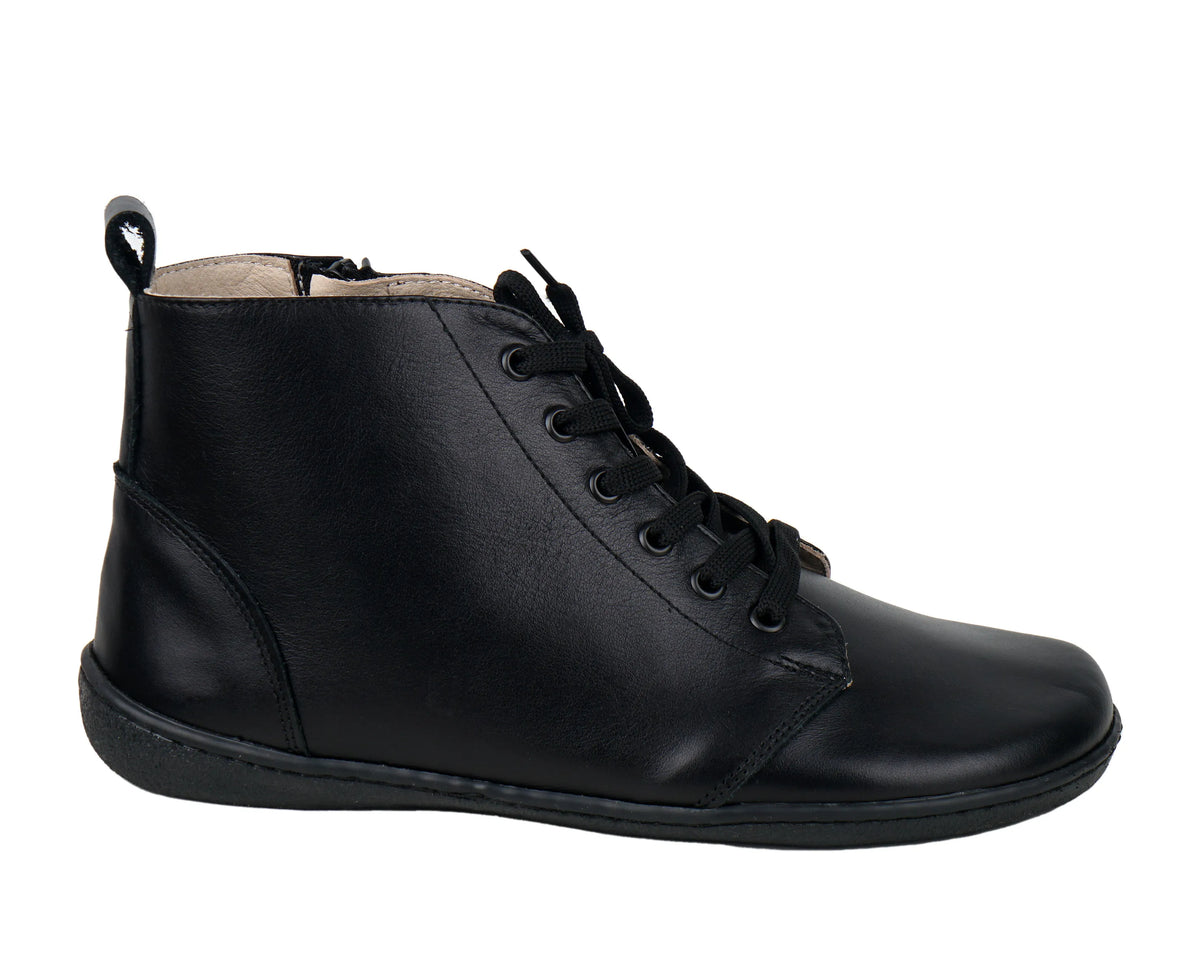 Smooth Barefoot Laces Short Boots Shoes – 6mm Rubber Sole – Black