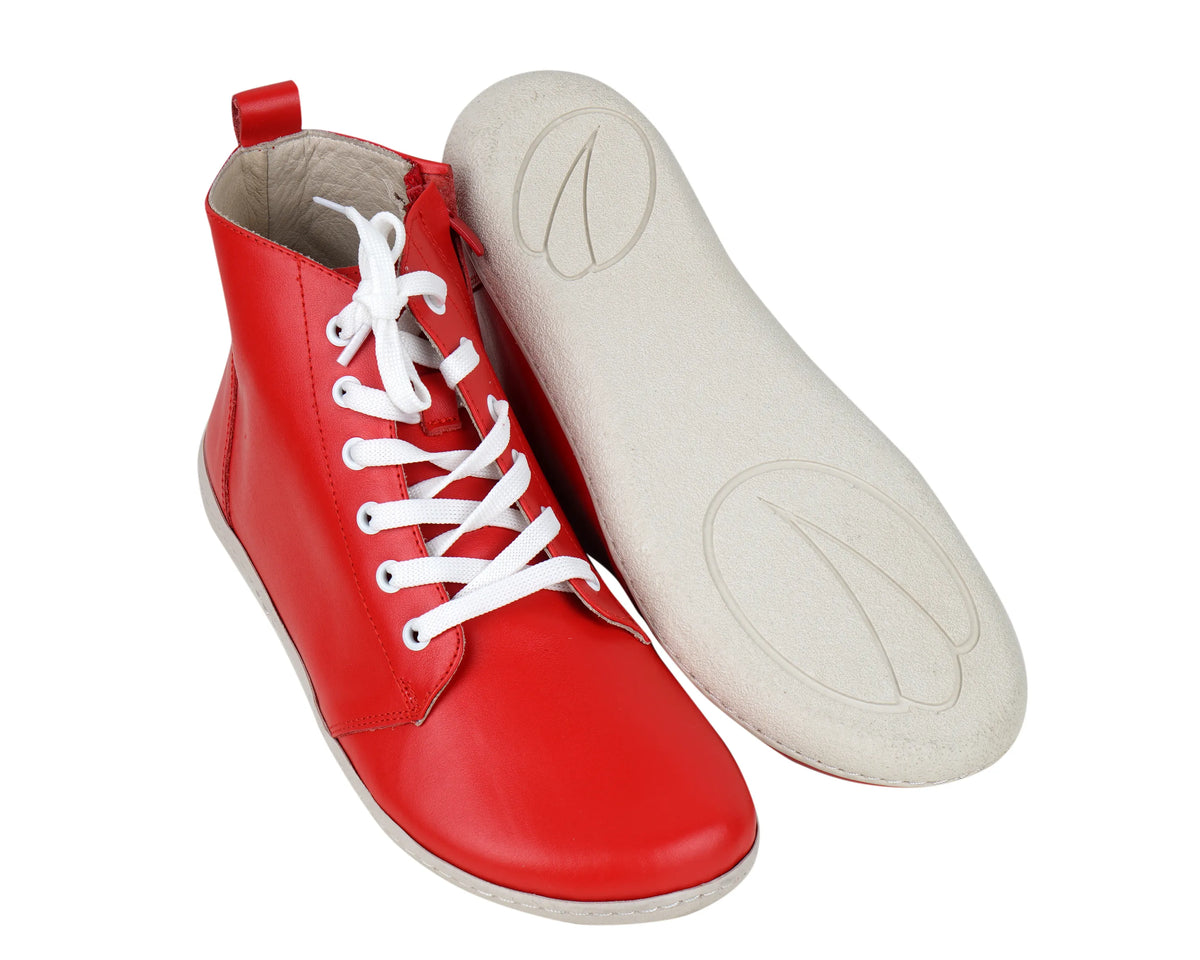Smooth Barefoot Laces Short Boots Shoes – 6mm Rubber Sole – Red