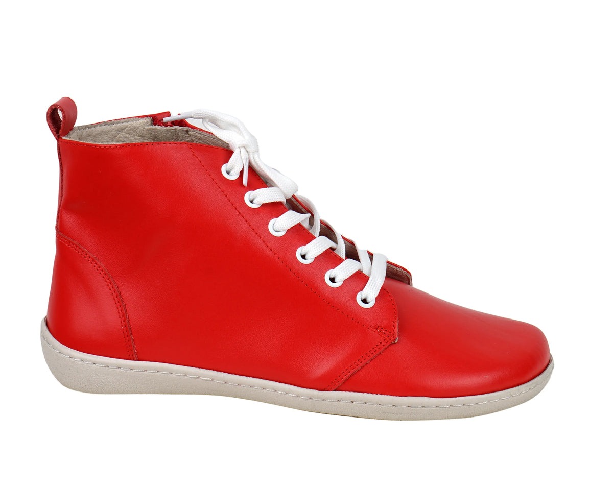 Smooth Barefoot Laces Short Boots Shoes – 6mm Rubber Sole – Red