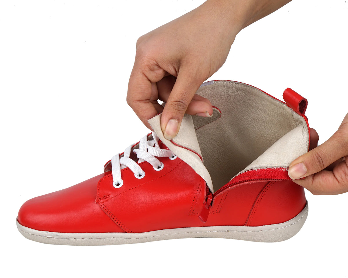 Smooth Barefoot Laces Short Boots Shoes – 6mm Rubber Sole – Red