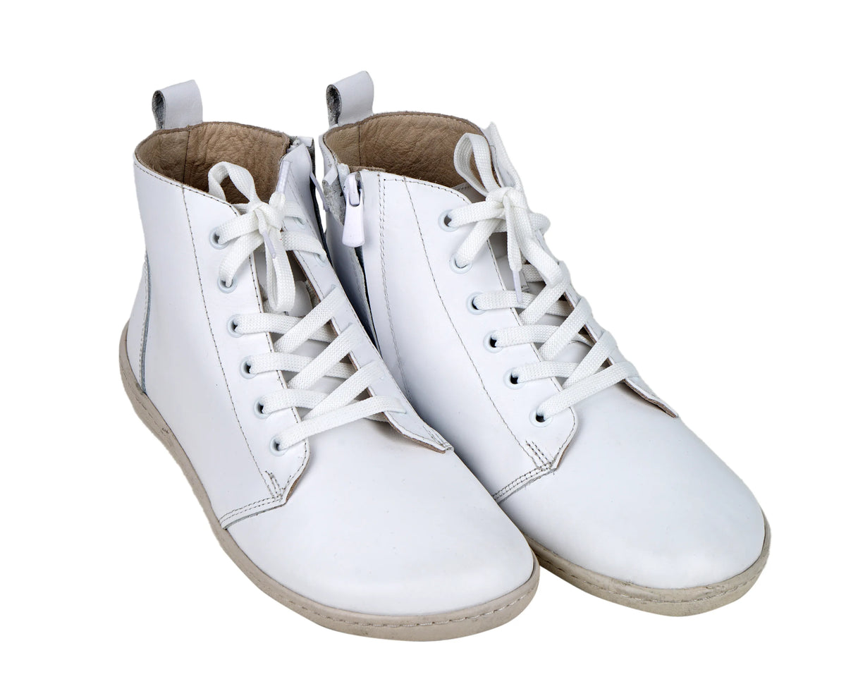 Smooth Barefoot Laces Short Boots Shoes – 6mm Rubber Sole – White
