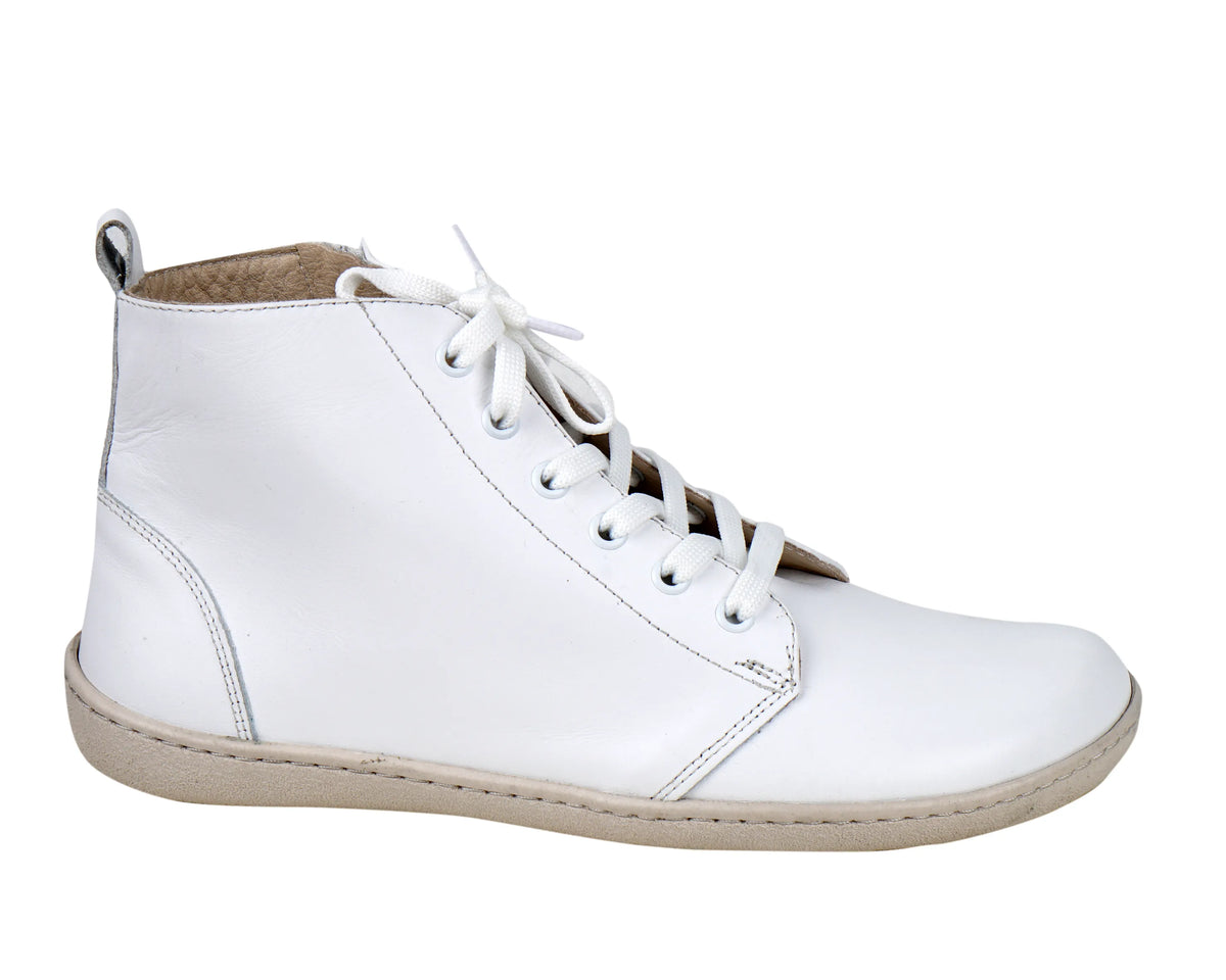 Smooth Barefoot Laces Short Boots Shoes – 6mm Rubber Sole – White