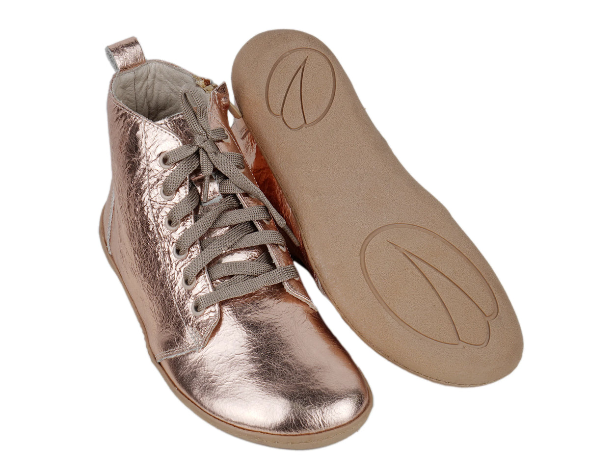 Bright Barefoot Laces Short Boots Shoes – 6mm Rubber Sole – Rose Gold