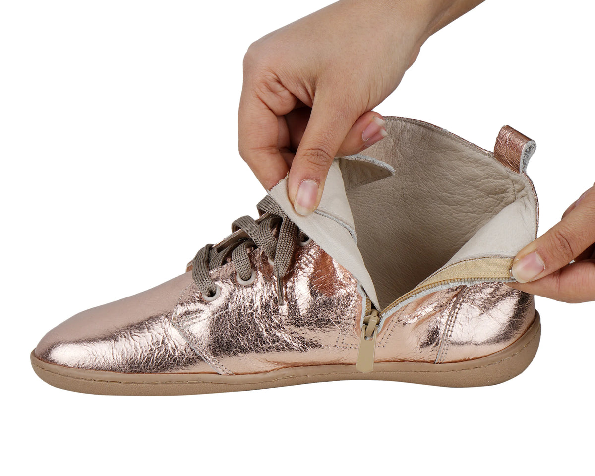 Bright Barefoot Laces Short Boots Shoes – 6mm Rubber Sole – Rose Gold