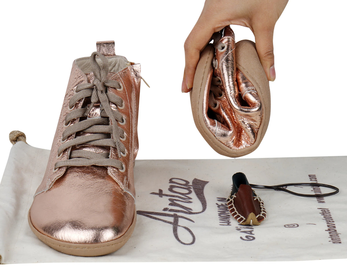 Bright Barefoot Laces Short Boots Shoes – 6mm Rubber Sole – Rose Gold