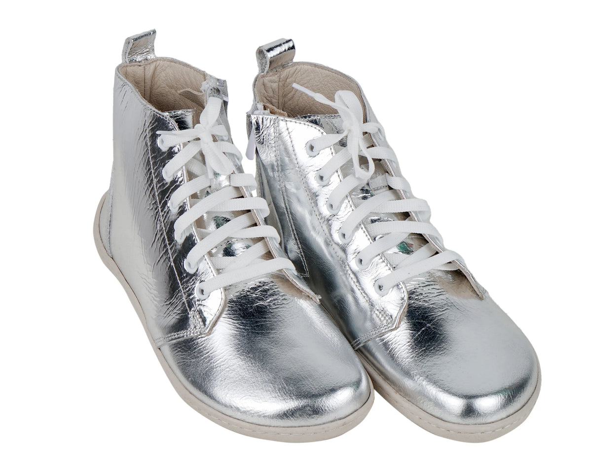Bright Barefoot Laces Short Boots Shoes – 6mm Rubber Sole – Silver