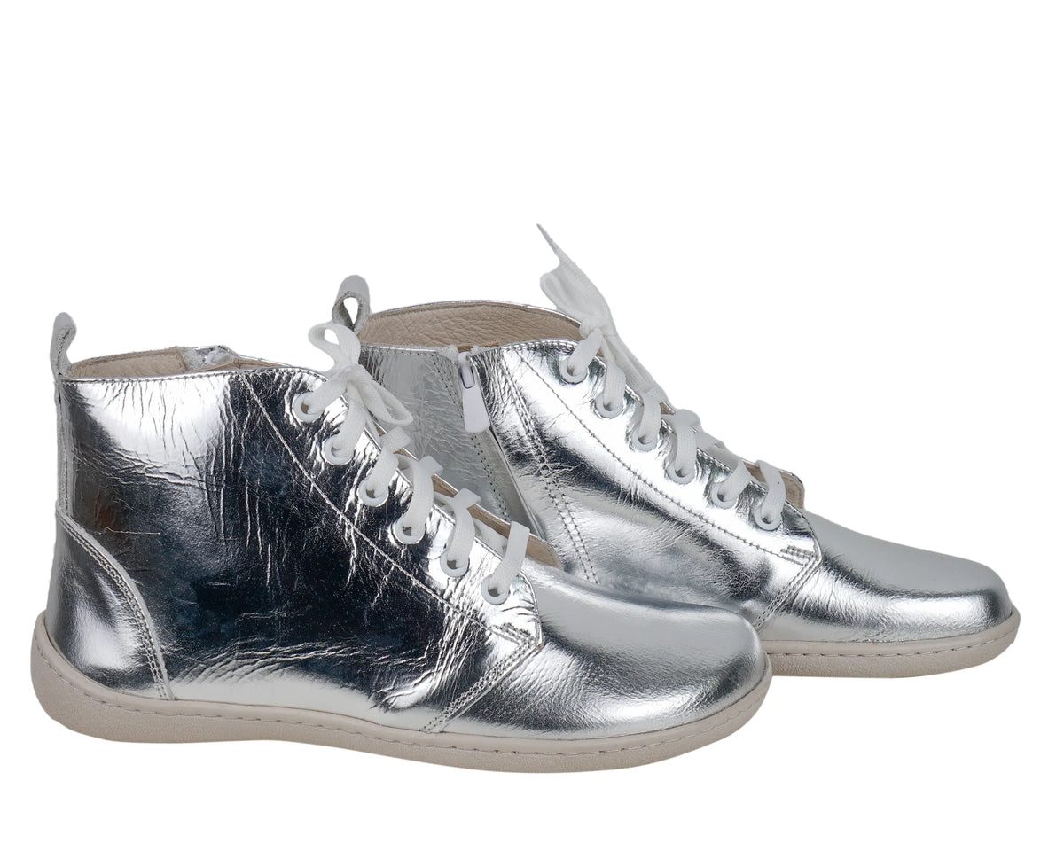 Bright Barefoot Laces Short Boots Shoes – 6mm Rubber Sole – Silver