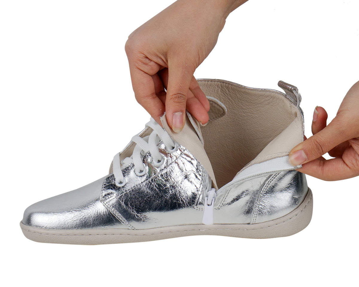 Bright Barefoot Laces Short Boots Shoes – 6mm Rubber Sole – Silver
