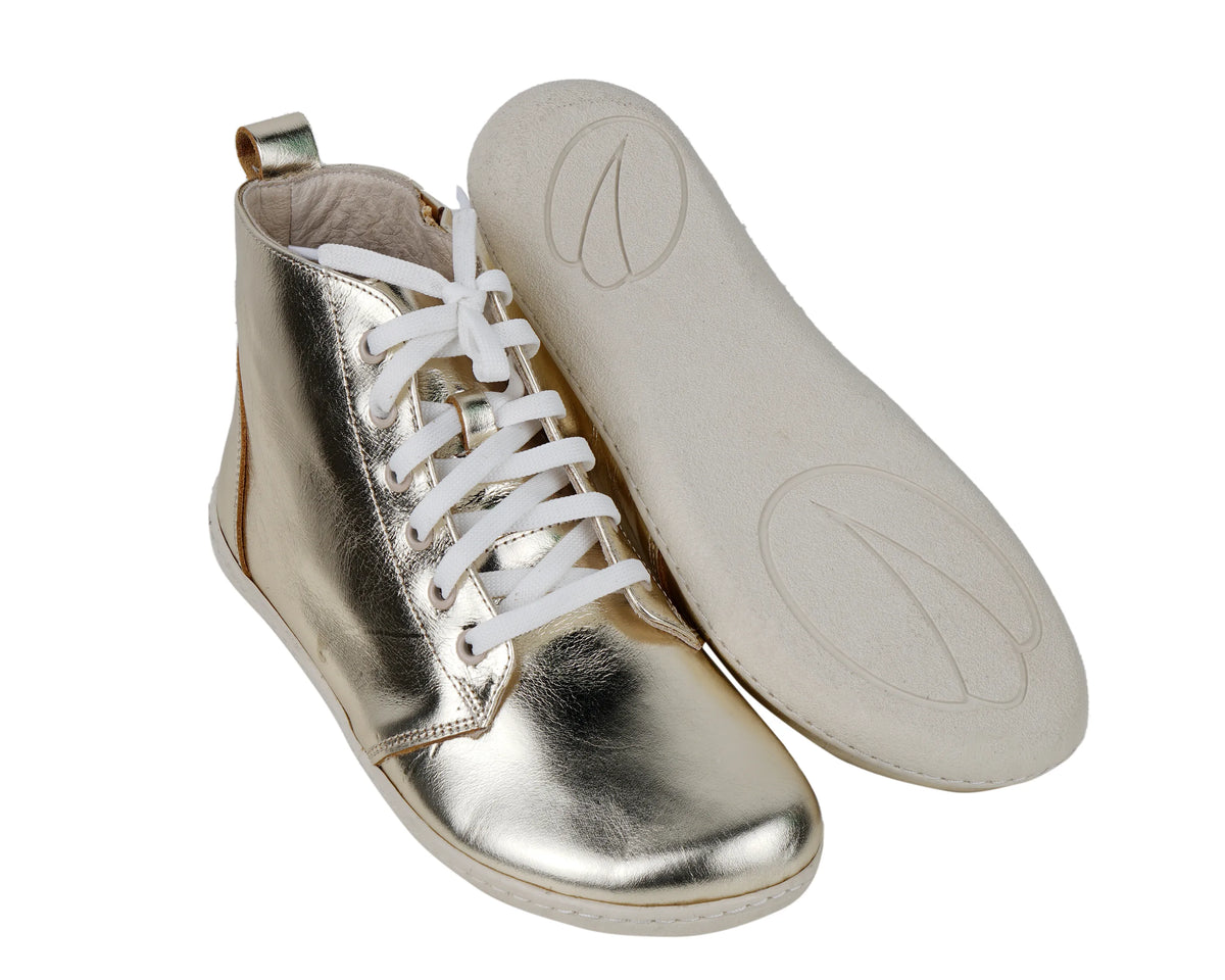 Bright Barefoot Laces Short Boots Shoes – 6mm Rubber Sole – Gold