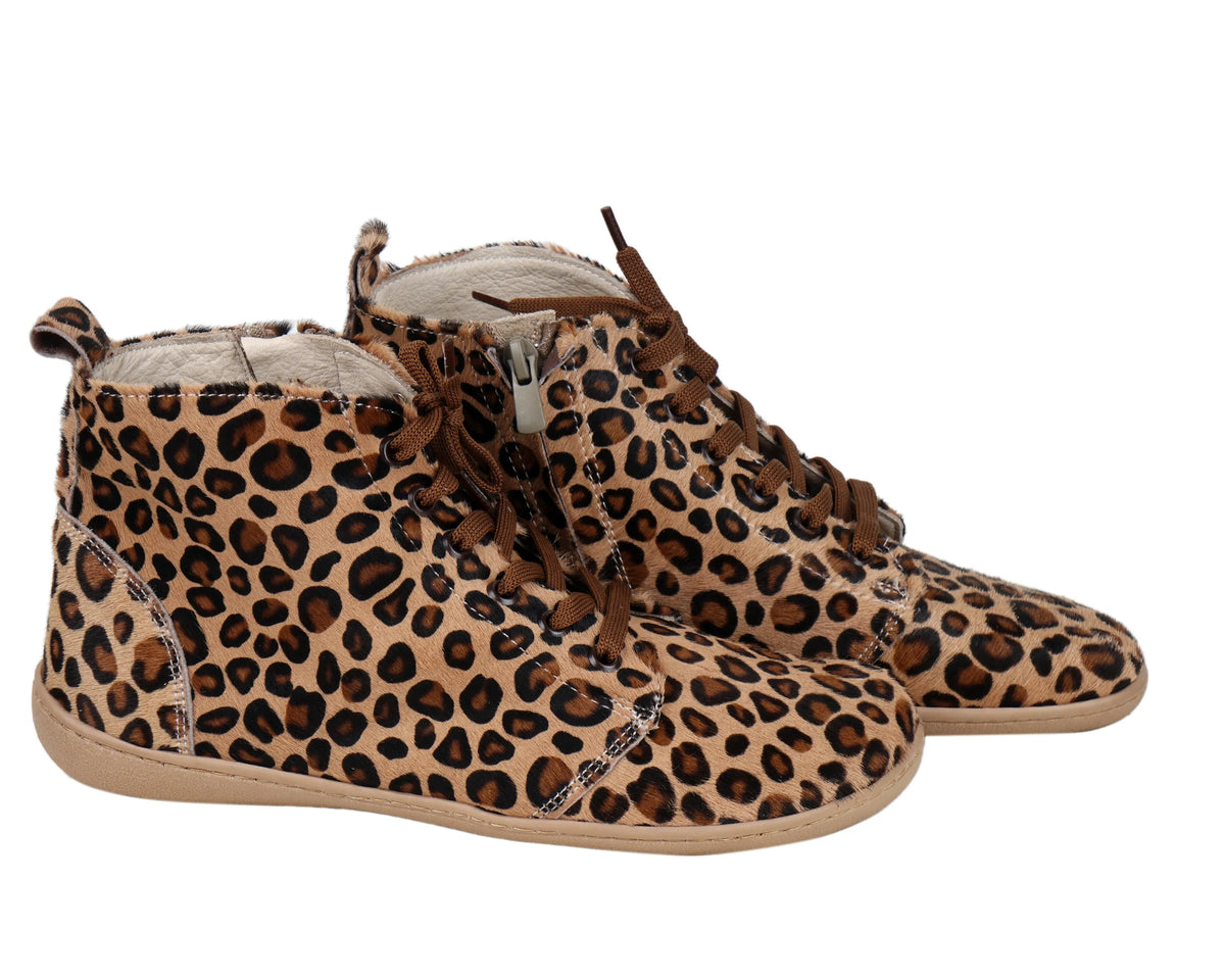 Hair Barefoot Laces Short Boots Shoes – 6mm Rubber Sole – Leopard