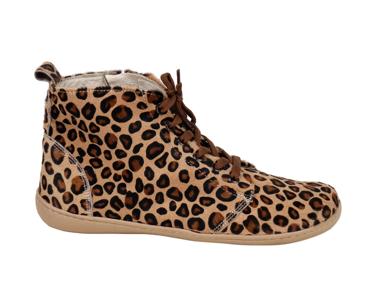 Hair Barefoot Laces Short Boots Shoes – 6mm Rubber Sole – Leopard