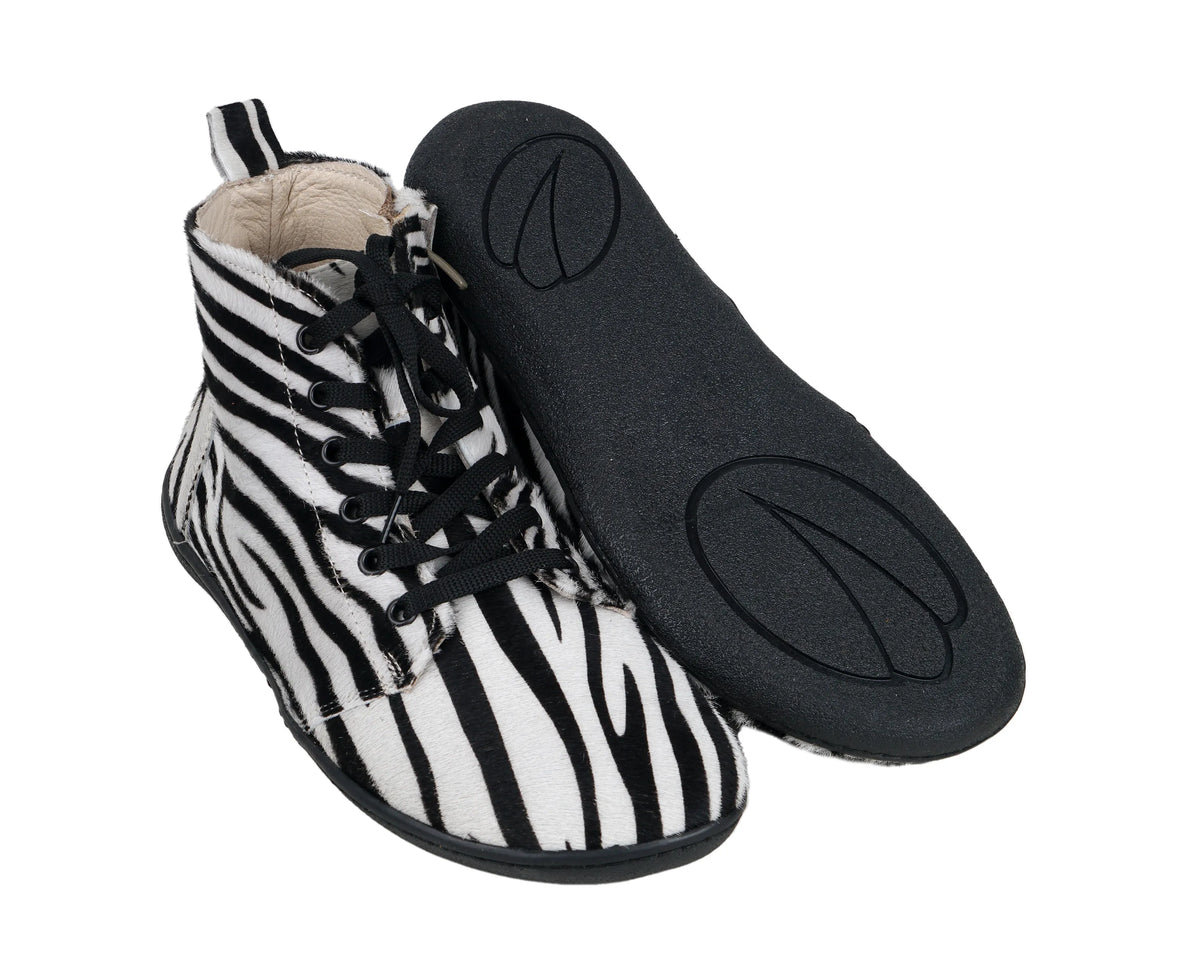Hair Barefoot Laces Short Boots Shoes – 6mm Rubber Sole – Zebra