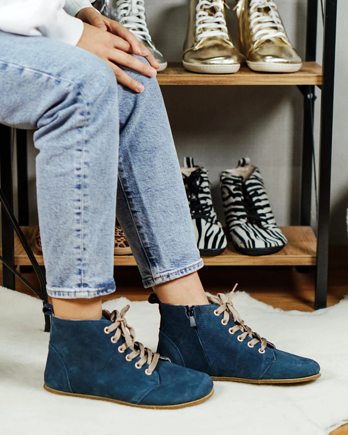 Nubuck Barefoot Laces Short Boots Shoes – Classic Sole — Leather Sole – Jeans