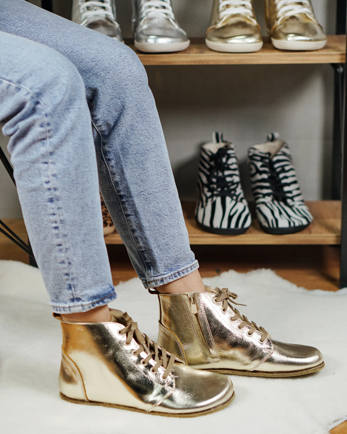 Bright Barefoot Laces Short Boots Shoes – Classic Sole — Leather Sole – Gold