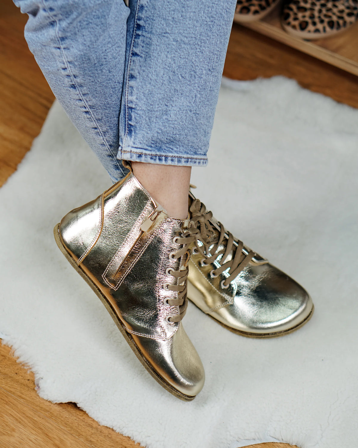 Bright Barefoot Laces Short Boots Shoes – Classic Sole — Leather Sole – Gold