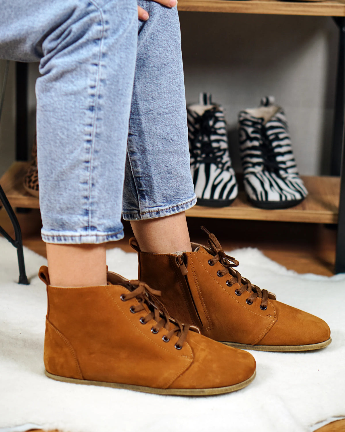 Nubuck Barefoot Laces Short Boots Shoes – Classic Sole — Leather Sole – Tan