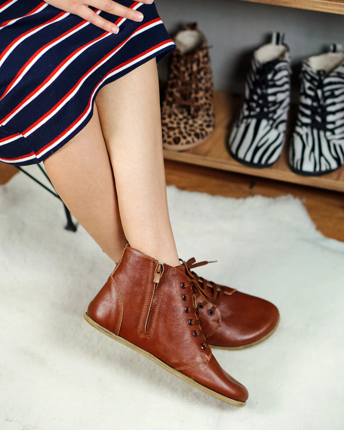 Smooth Barefoot Laces Short Boots Shoes – Classic Sole — Leather Sole – Brown