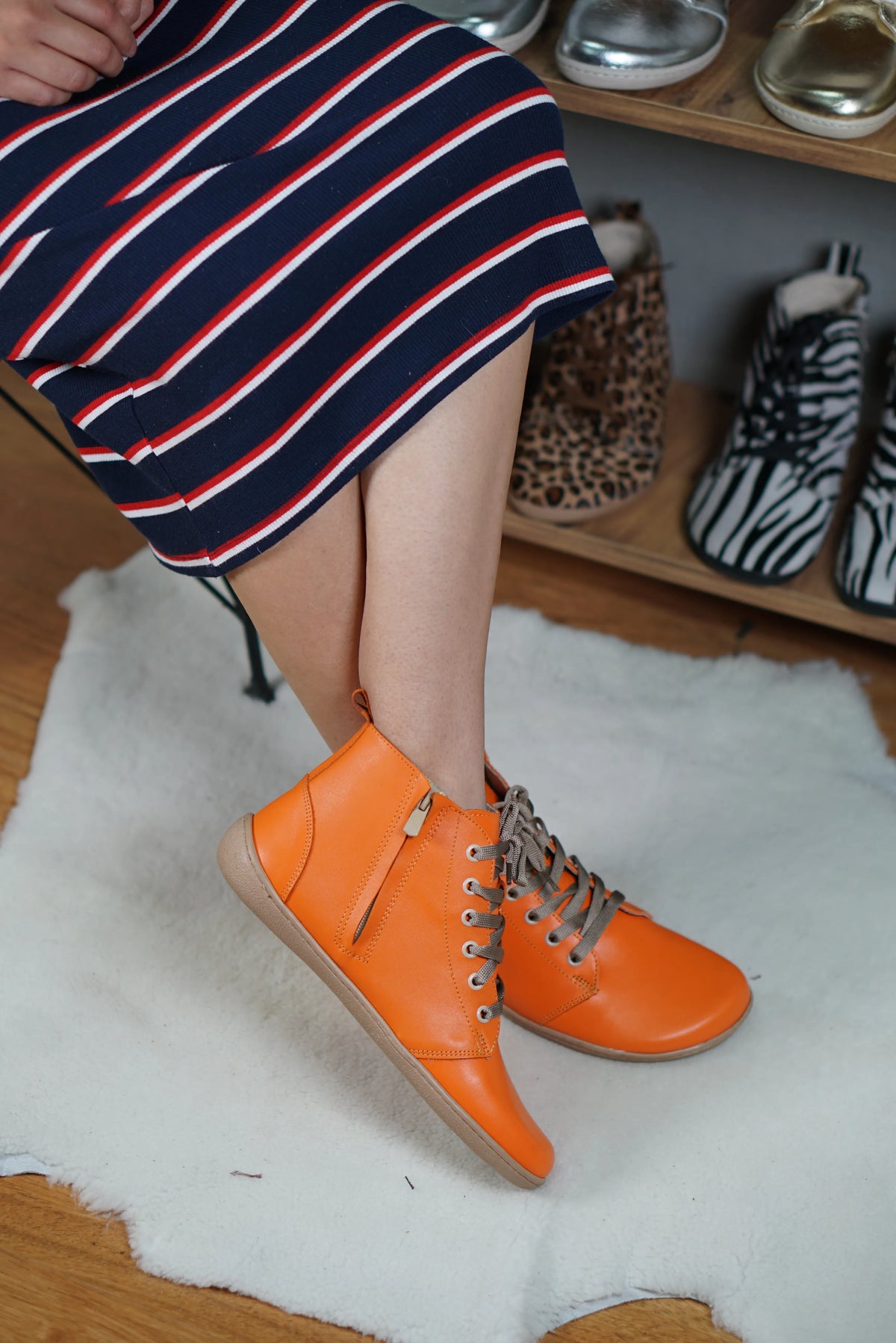 Smooth Barefoot Laces Short Boots Shoes – 6mm Rubber Sole – Orange