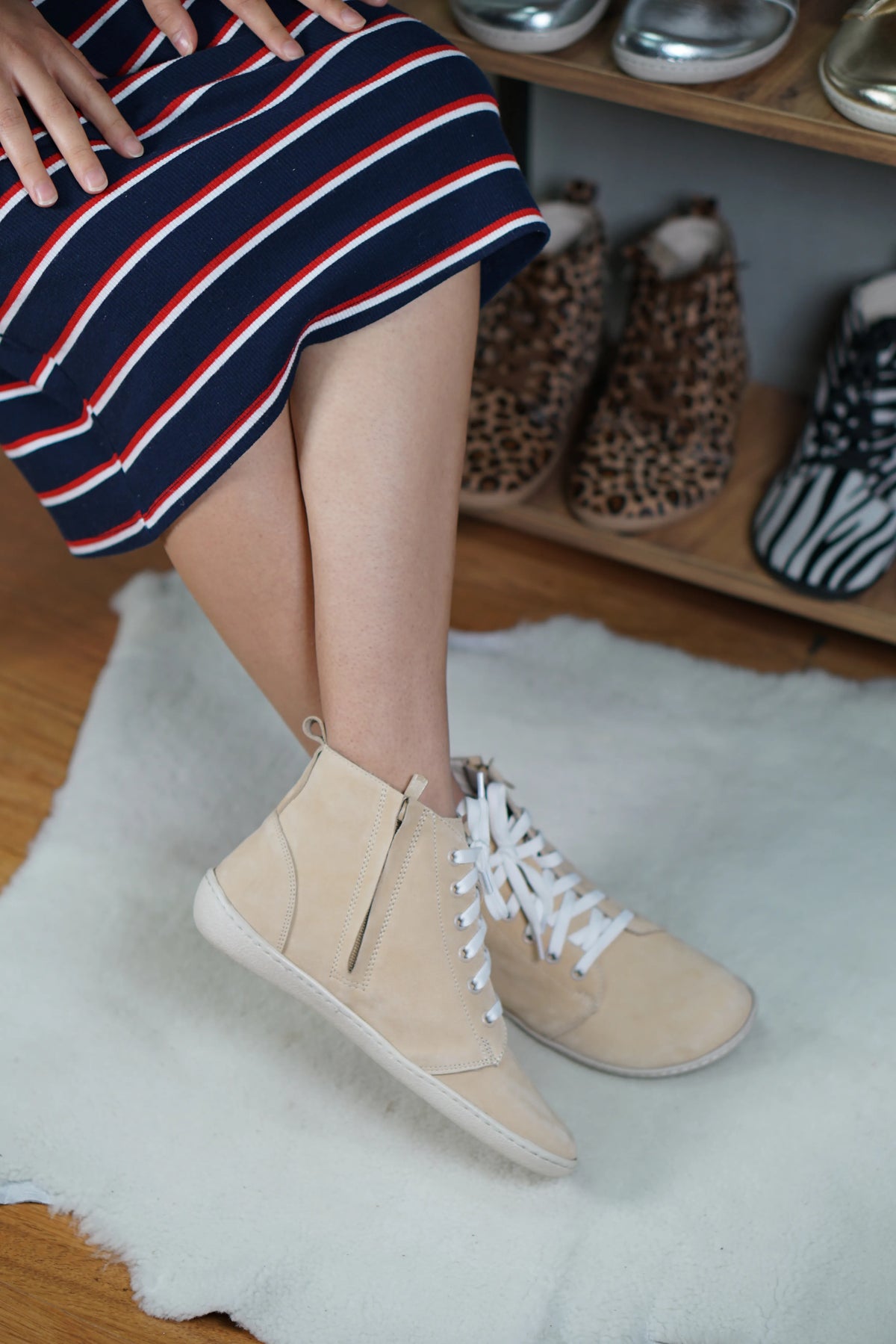 Nubuck Barefoot Laces Short Boots Shoes – 6mm Rubber Sole – Cream