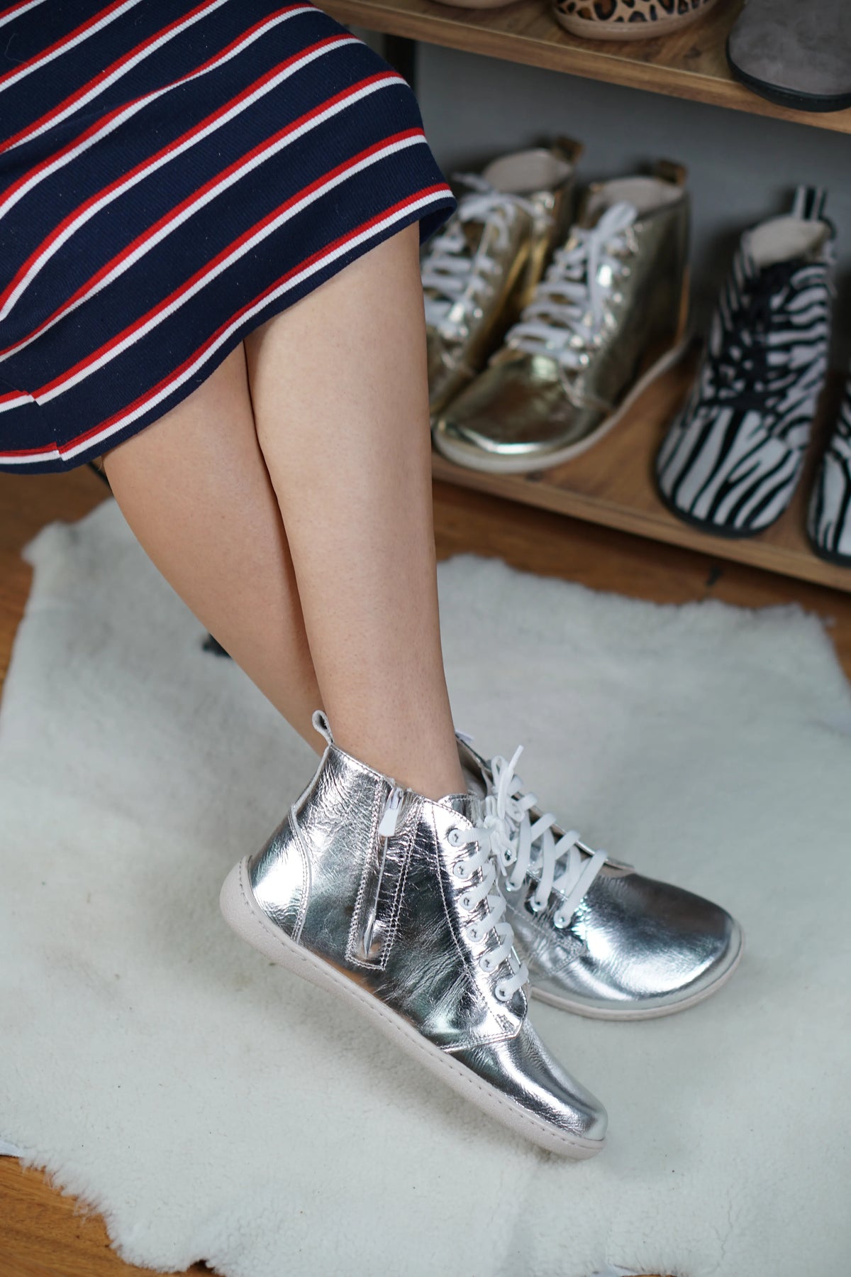 Bright Barefoot Laces Short Boots Shoes – 6mm Rubber Sole – Silver