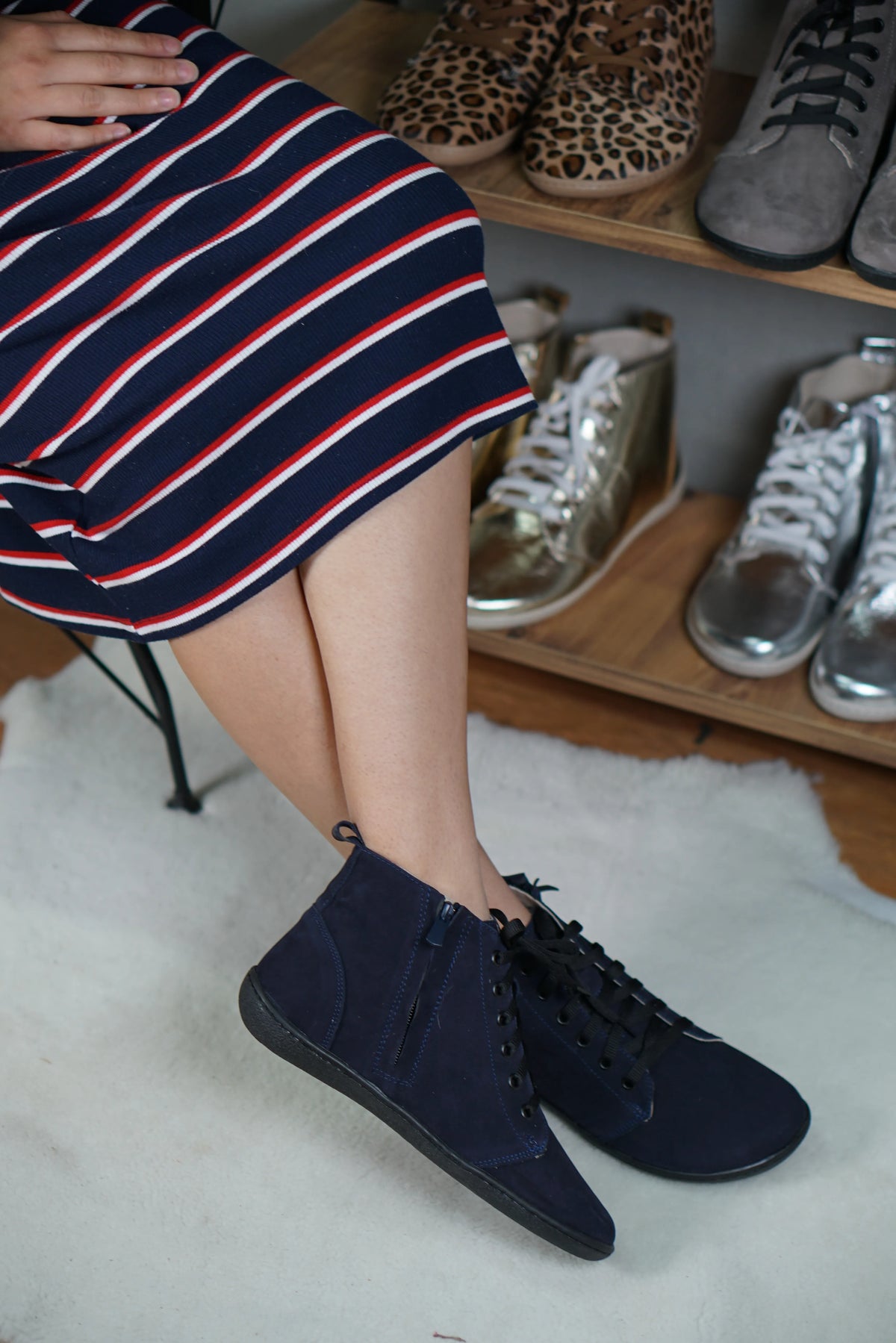 Nubuck Barefoot Laces Short Boots Shoes – 6mm Rubber Sole – Navy Blue