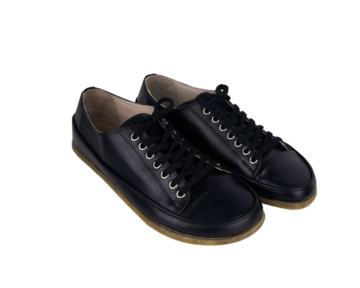 Smooth Barefoot Converse Shoes – Classic Sole — Leather Sole – Full Black