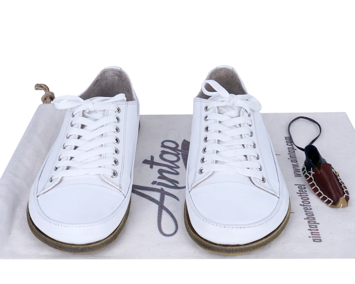 Smooth Barefoot Converse Shoes – Classic Sole — Leather Sole – Full White