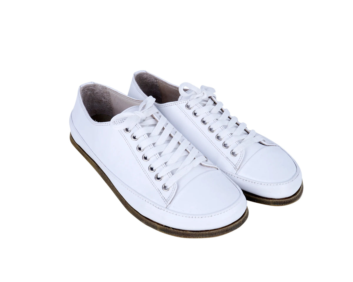 Smooth Barefoot Converse Shoes – Classic Sole — Leather Sole – Full White