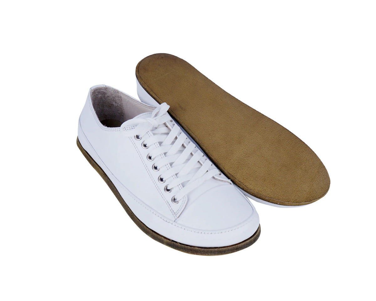 Smooth Barefoot Converse Shoes – Classic Sole — Leather Sole – Full White