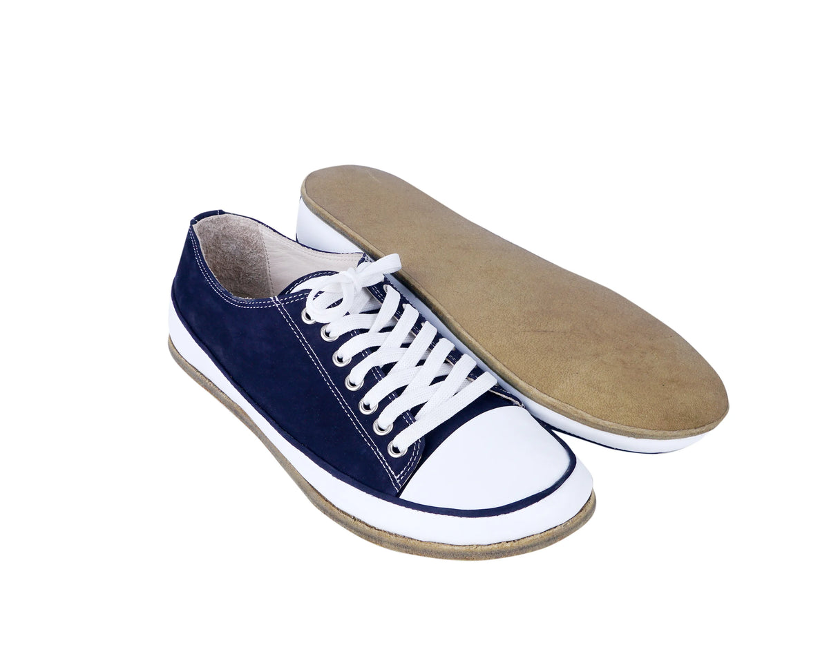 Nubuck Barefoot Converse Shoes – Classic Sole — Leather Sole – Navy Blue