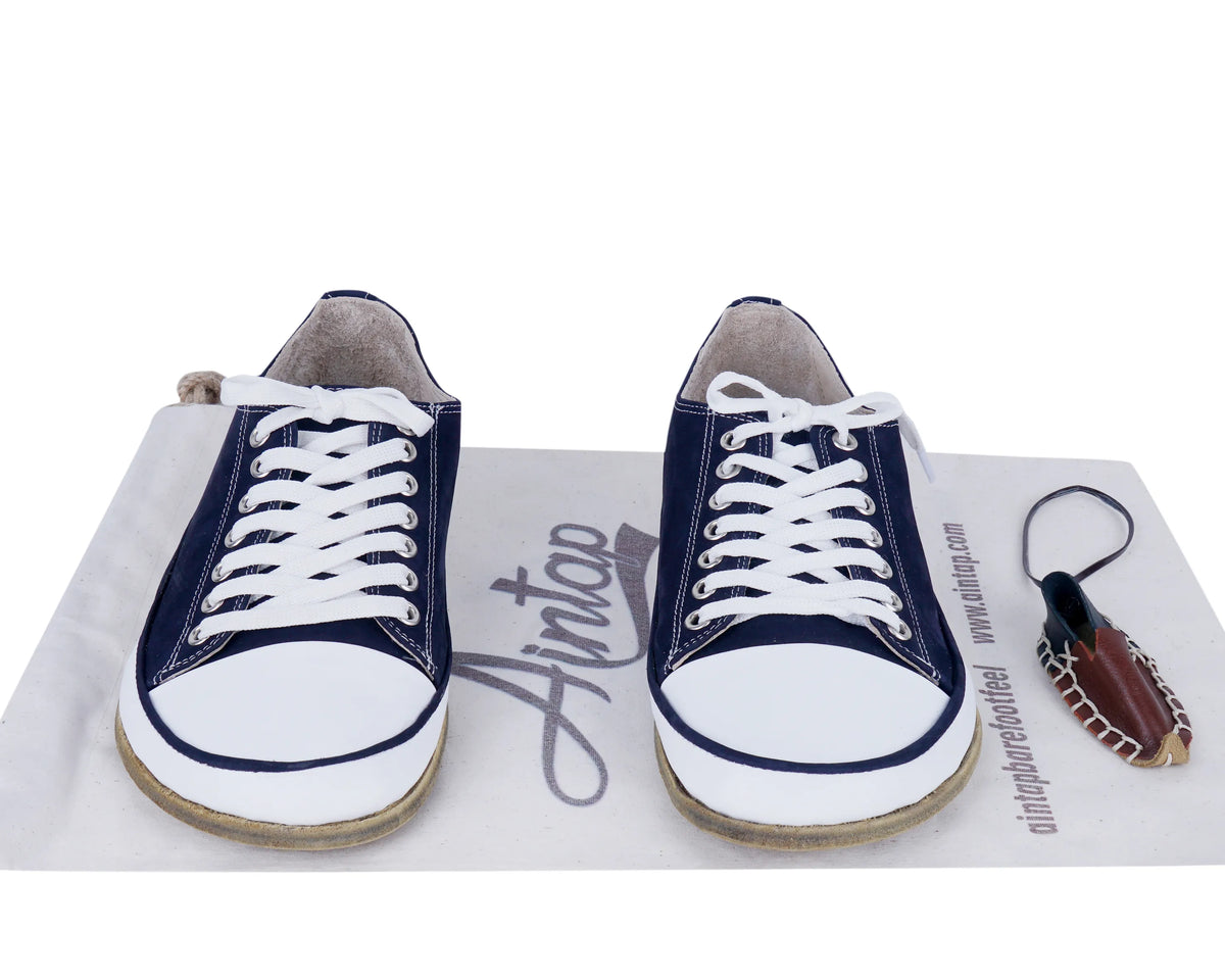 Nubuck Barefoot Converse Shoes – Classic Sole — Leather Sole – Navy Blue