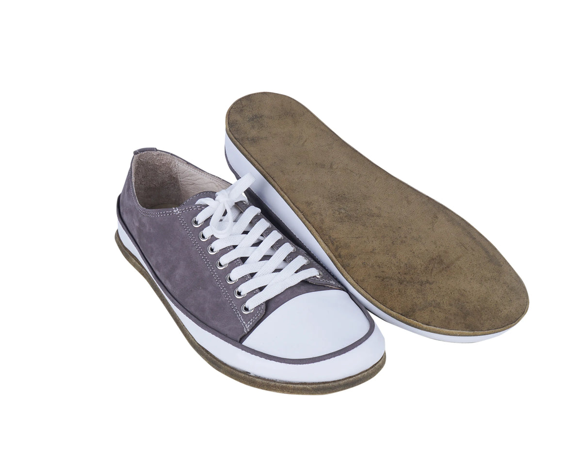 Nubuck Barefoot Converse Shoes – Classic Sole — Leather Sole – Gray