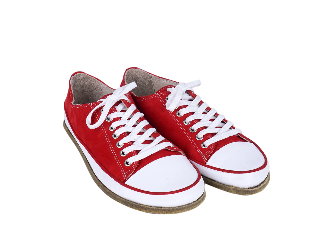 Nubuck Barefoot Converse Shoes – Classic Sole — Leather Sole – Red
