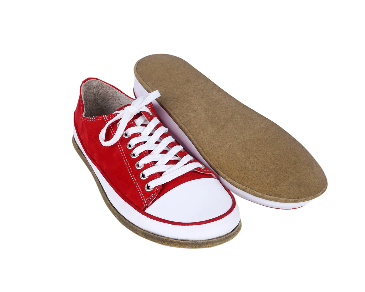 Nubuck Barefoot Converse Shoes – Classic Sole — Leather Sole – Red