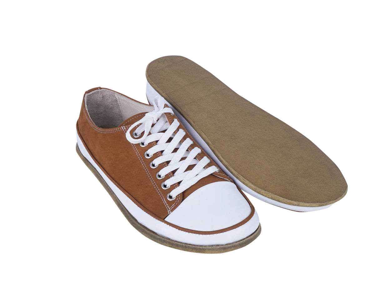 Nubuck Barefoot Converse Shoes – Classic Sole — Leather Sole – Tan