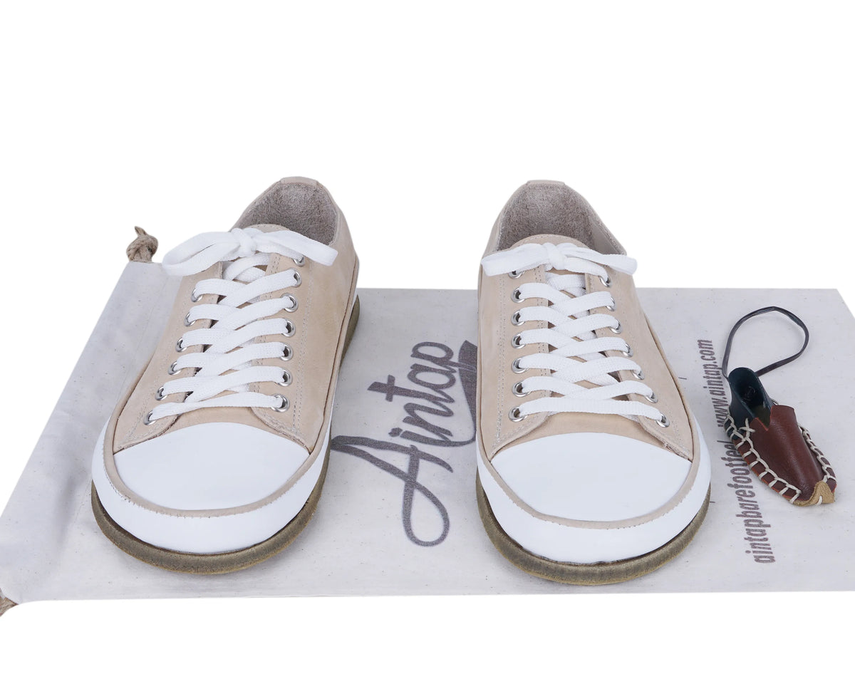 Nubuck Barefoot Converse Shoes – Classic Sole — Leather Sole – Cream