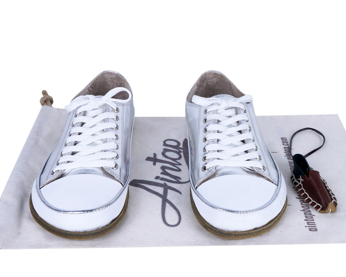 Bright Barefoot Converse Shoes – Classic Sole — Leather Sole – Silver